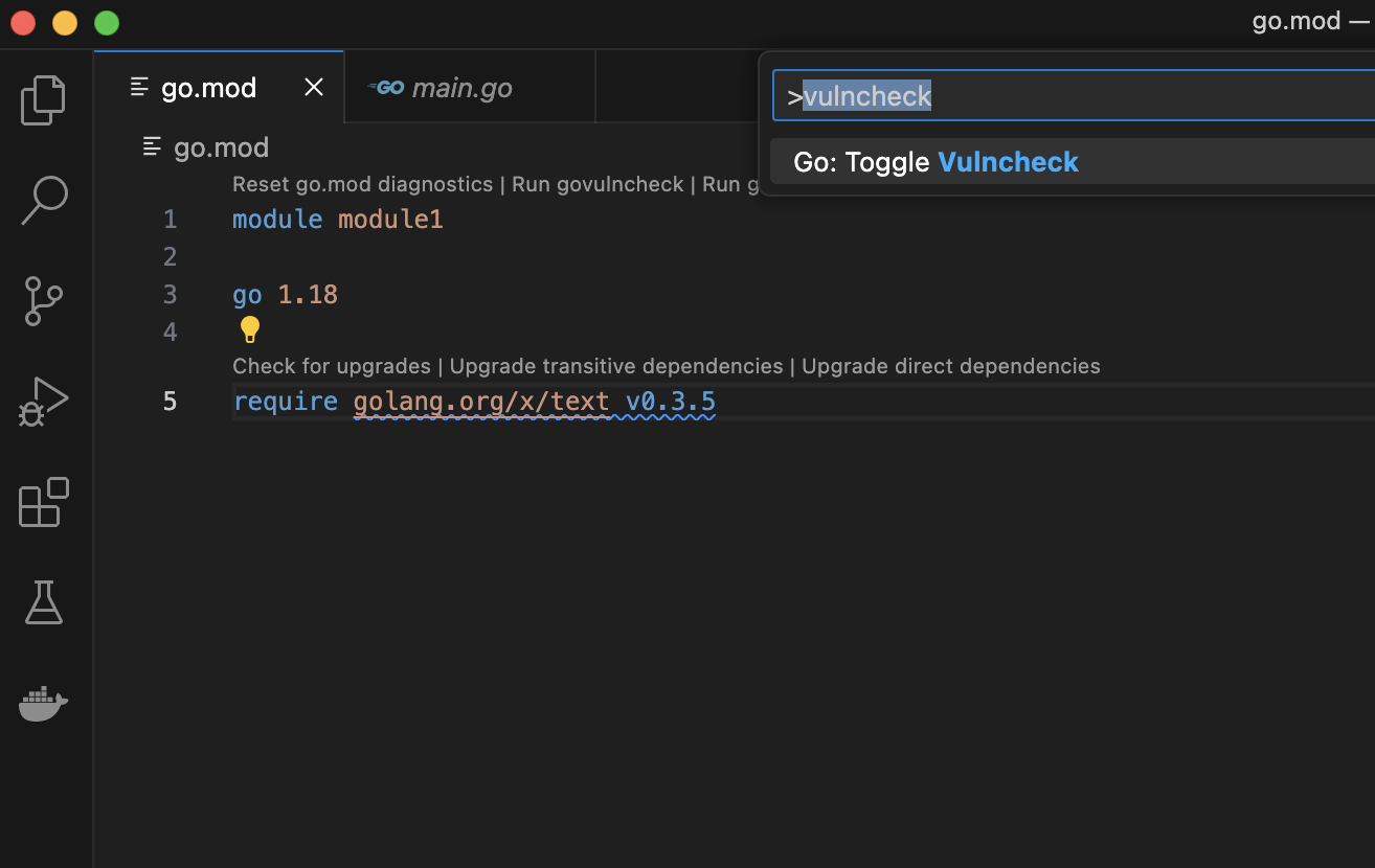 运行 Toggle Vulncheck